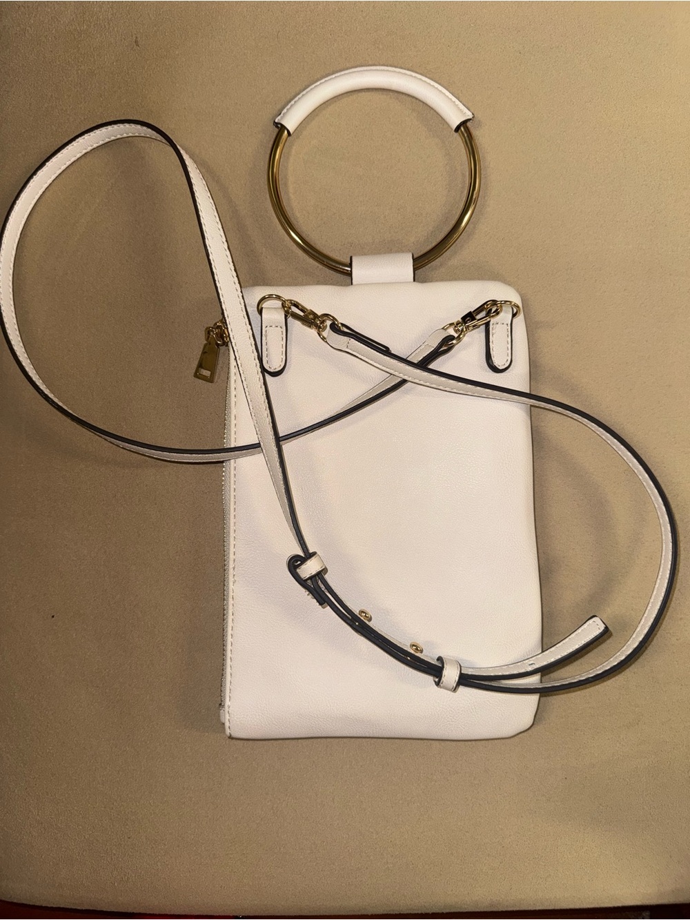 INC White Ring Handle Crossbody Clutch Gold Hardware